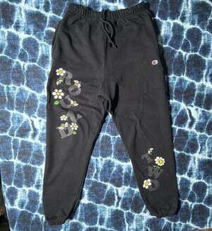 Round Two x Champion Black Reverse Weave Sweatpants with Flower and Bee Graphics